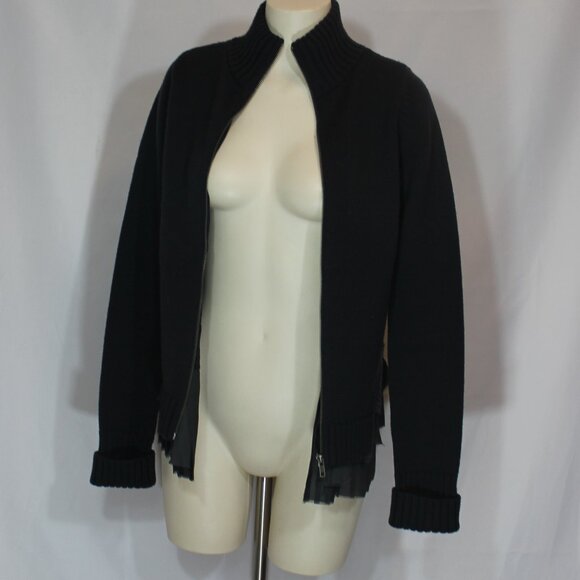 A.L.C. Women Cardigan Ribbed Wool Silk Knit Button Shawl Collar Zip size Small - Picture 4 of 9